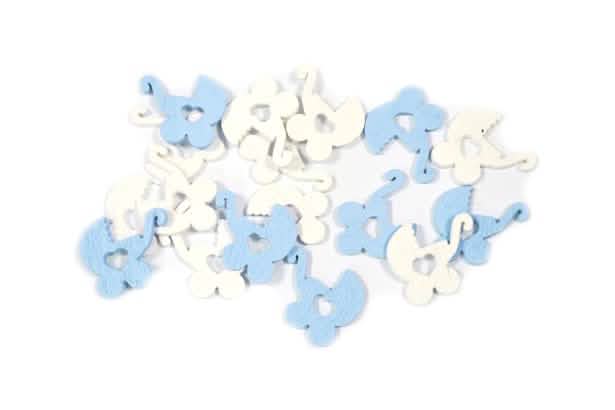 Confettis de table landau bébé pour baptême bleu et blanc