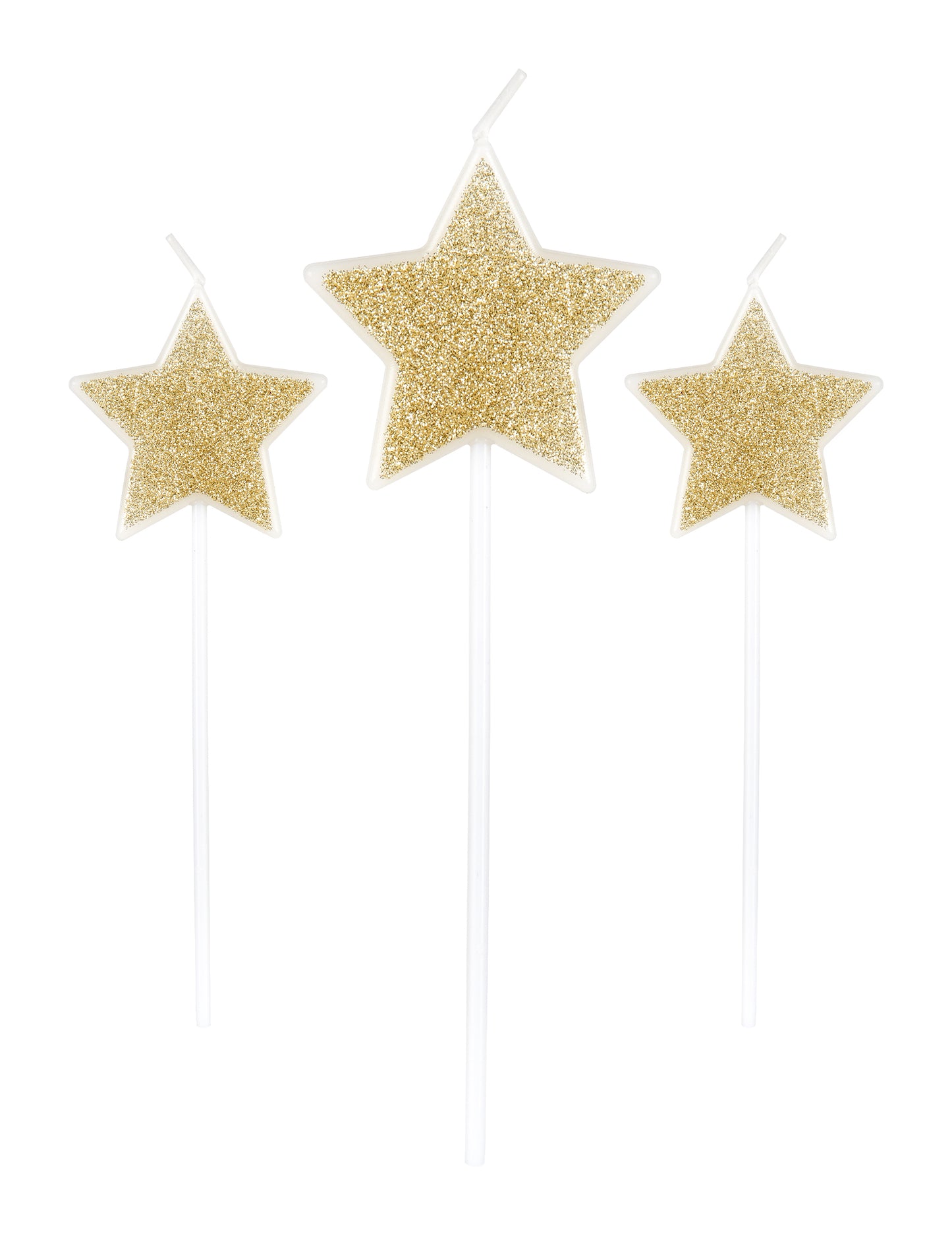 3 bougies sur pic étoiles pour fête paillettes champagne