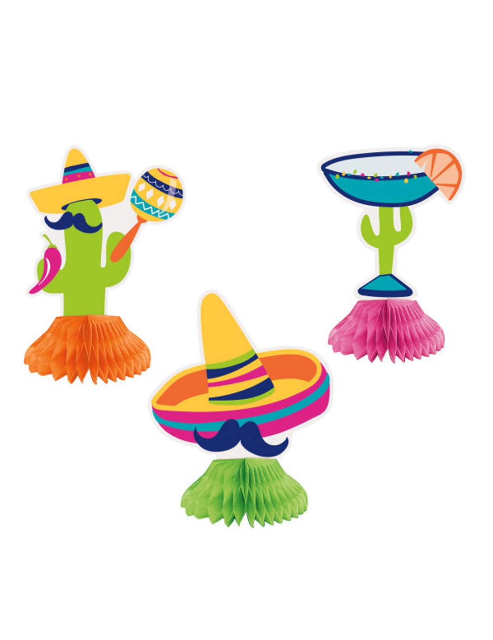 Centres de table en carton boho fiesta cactus et sombreros pour fête multicolore