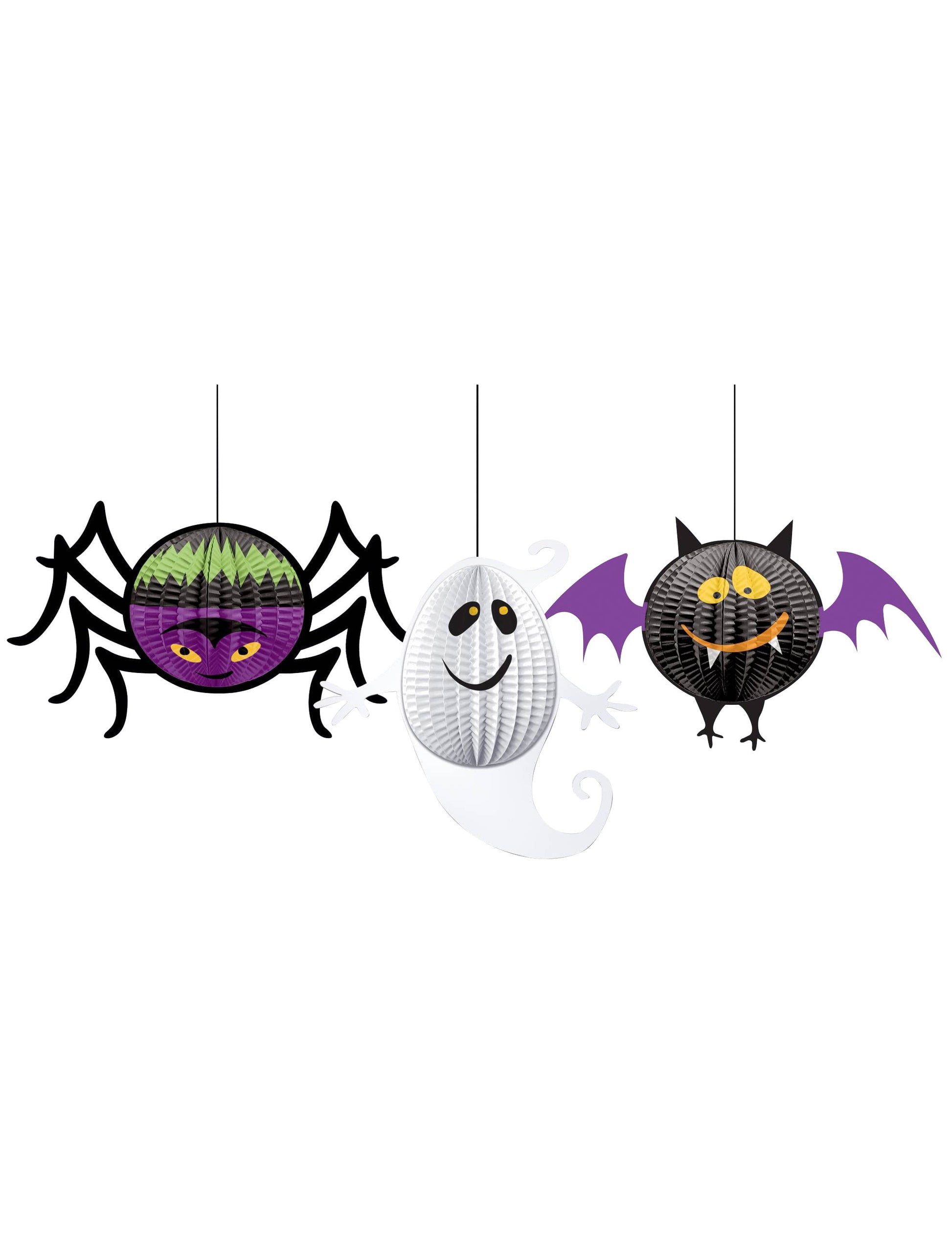 3 Décorations 3D à suspendre Halloween pour fête multicolores motif araignée fantôme et chauve-souris