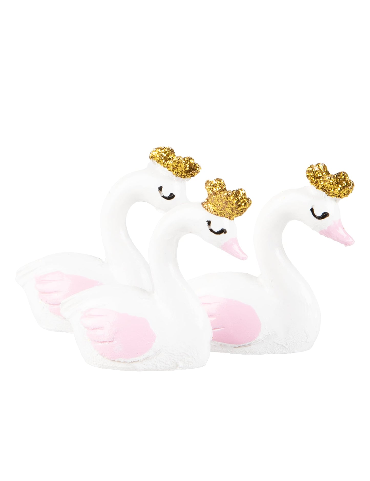 Figurines en résine cygne pour baby shower rose et doré
