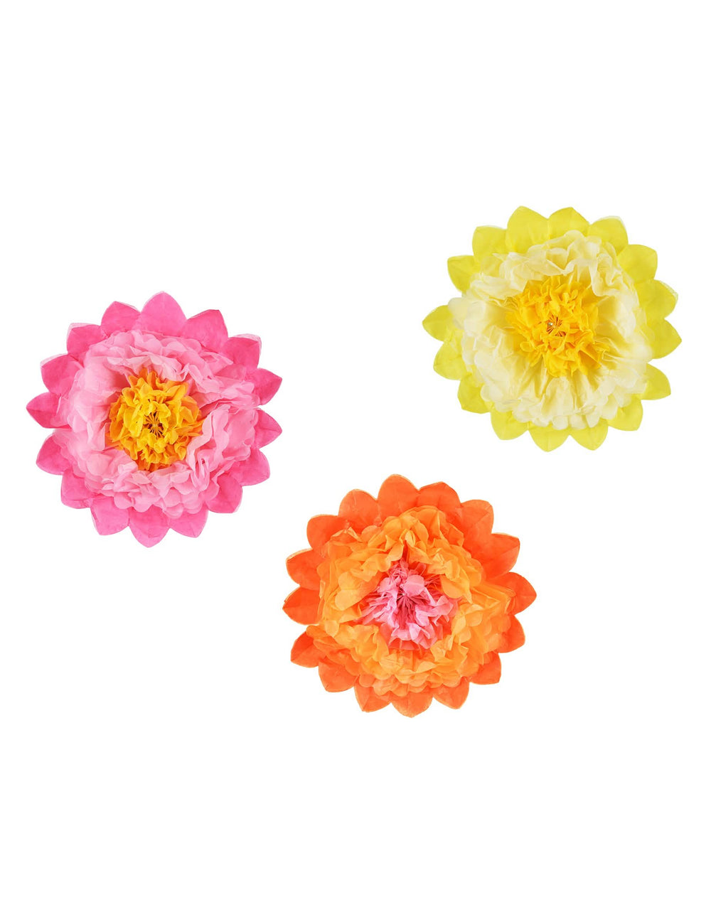 Fleurs géantes en papier à suspendre rose jaune et orange