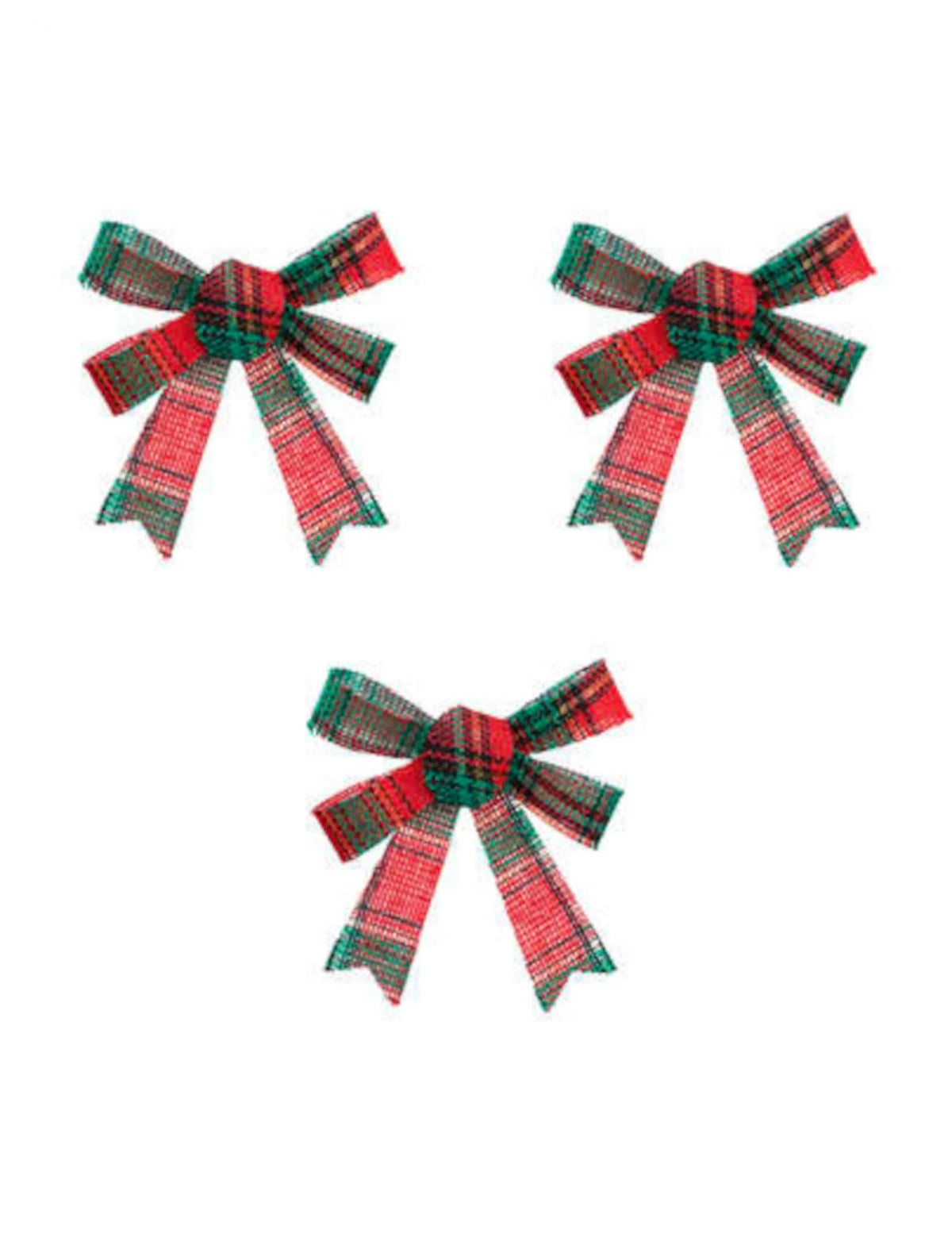 3 nœuds de Noël motif tartan vert et rouge