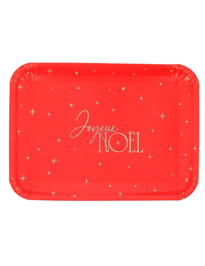 3 kpl Joyeux Noël -tarjotinta, punainen ja kulta, kartonki 35 x 25,5 cm
