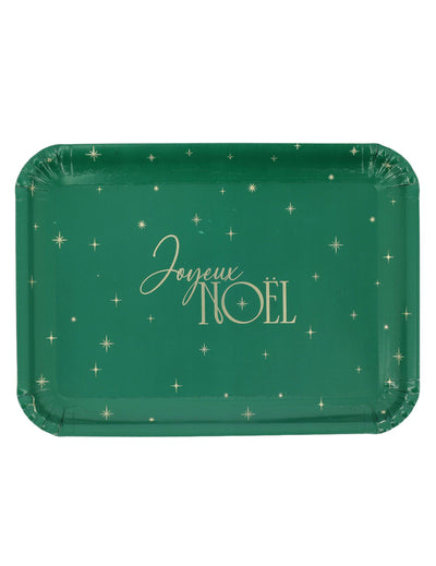 3 kpl Joyeux Noël -tarjotinta, vihreä ja kulta, kartonki 35 x 25,5 cm