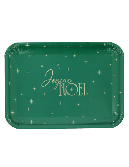 3 kpl Joyeux Noël -tarjotinta, vihreä ja kulta, kartonki 35 x 25,5 cm