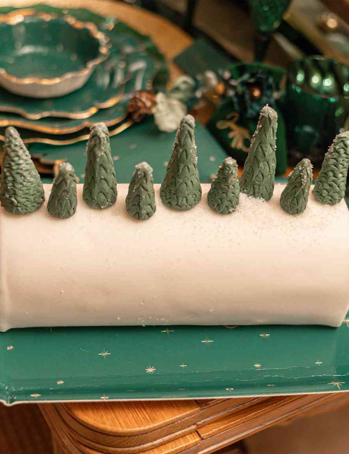 3 kpl Joyeux Noël -tarjotinta, vihreä ja kulta, kartonki 35 x 25,5 cm