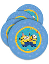 Assiettes réutilisables Minions bleues avec personnages et confettis