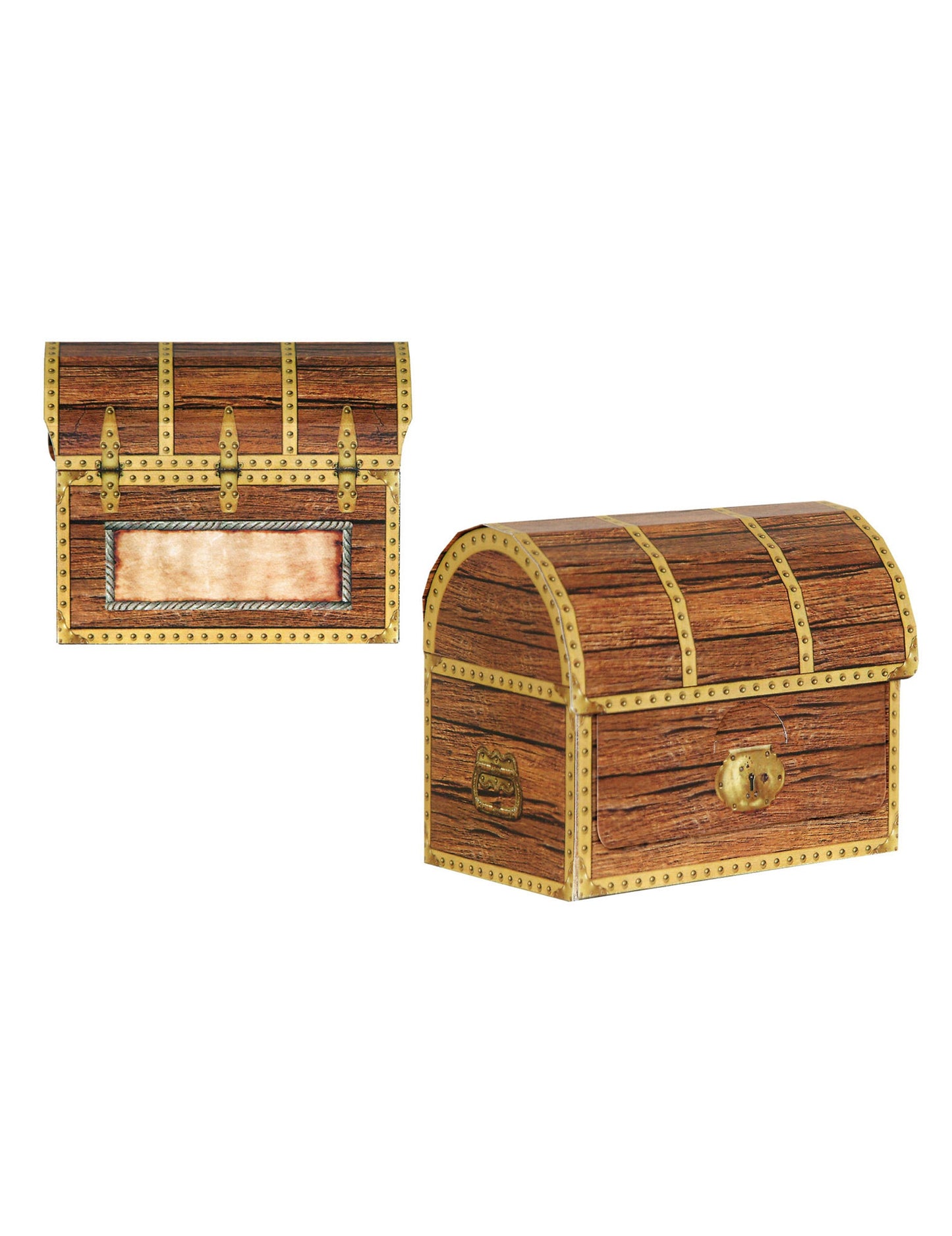 Boîtes aux trésors en carton pirate aspect bois marron et doré à monter