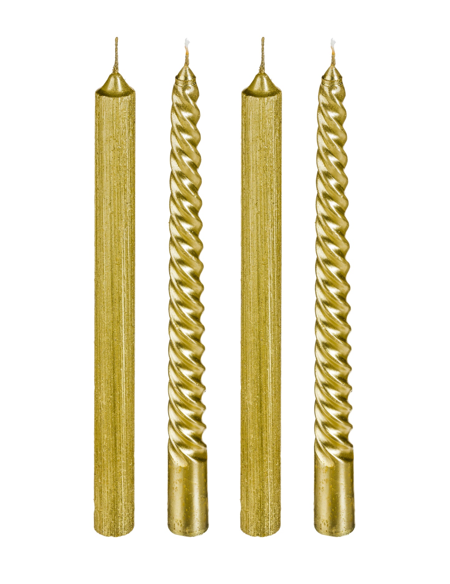 Bougies chandelles or et paillettes torsadées pour fête or