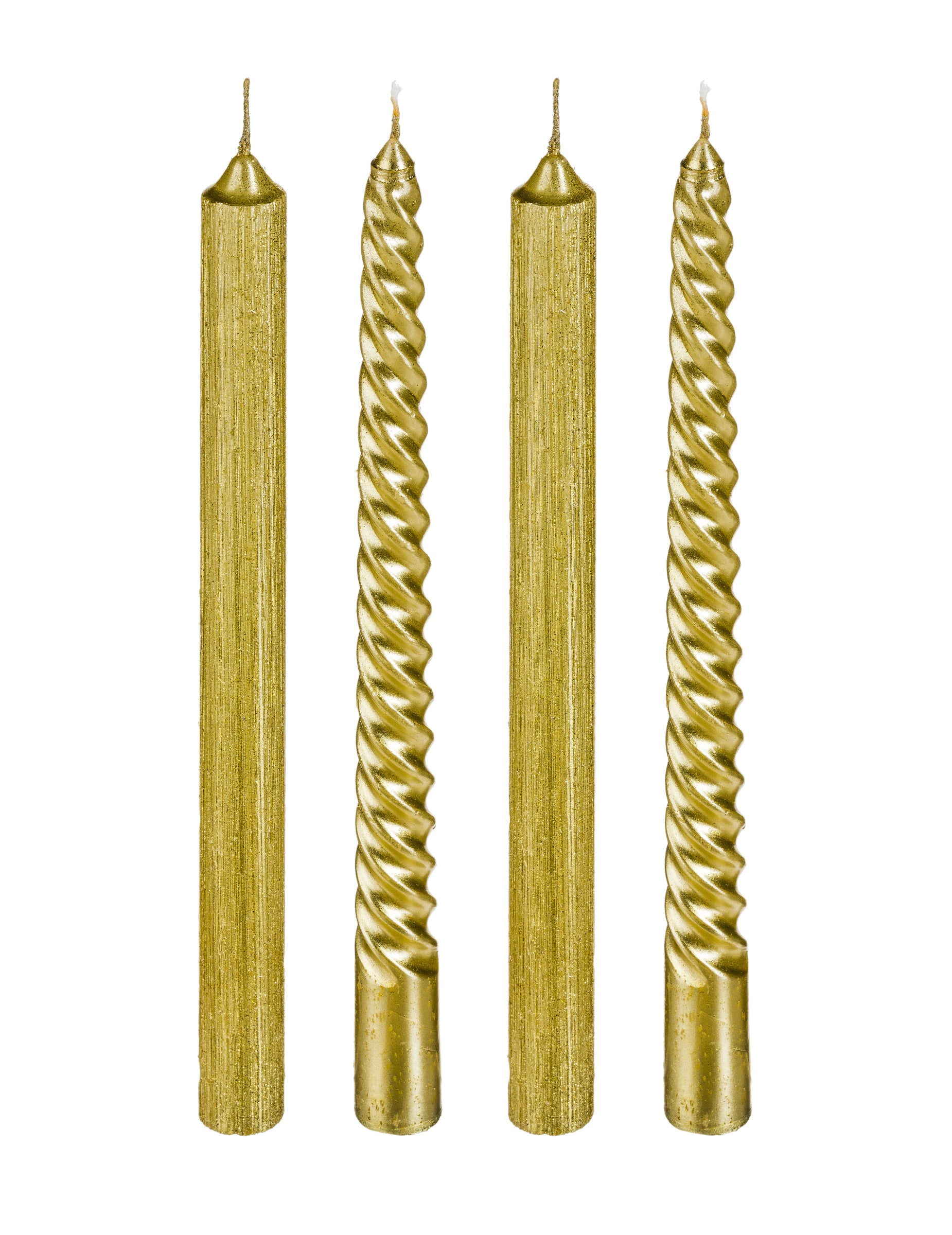 Bougies chandelles or et paillettes torsadées pour fête or