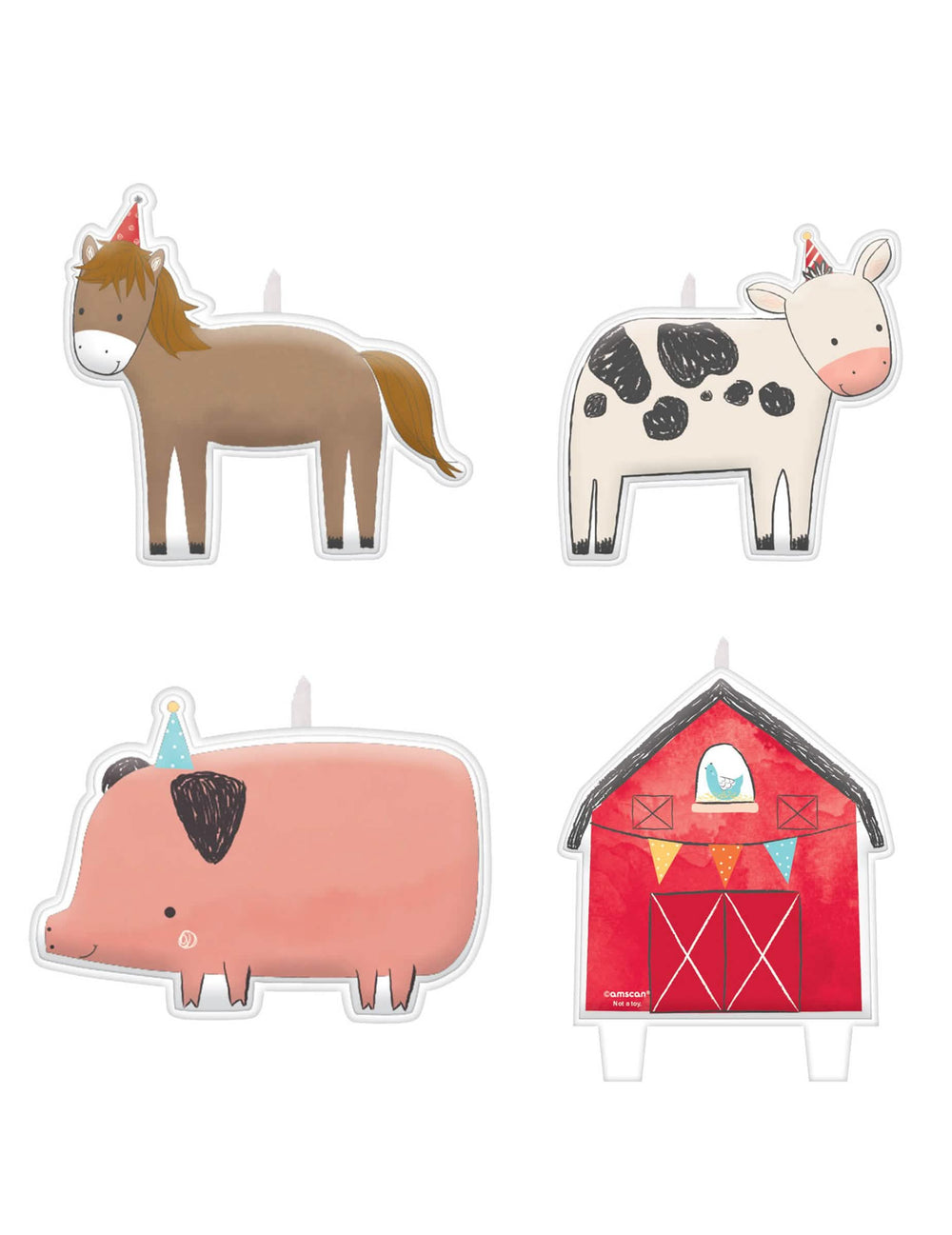 Bougies figurines anniversaire à la ferme et animaux pour enfant multicolores