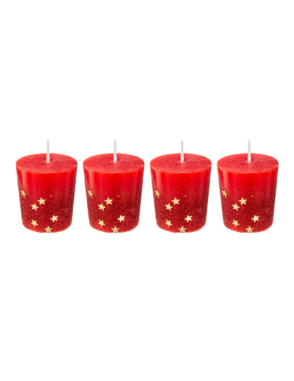Lot de 4 bougies avec étoiles dorées pour fête rouges en cire pailletée