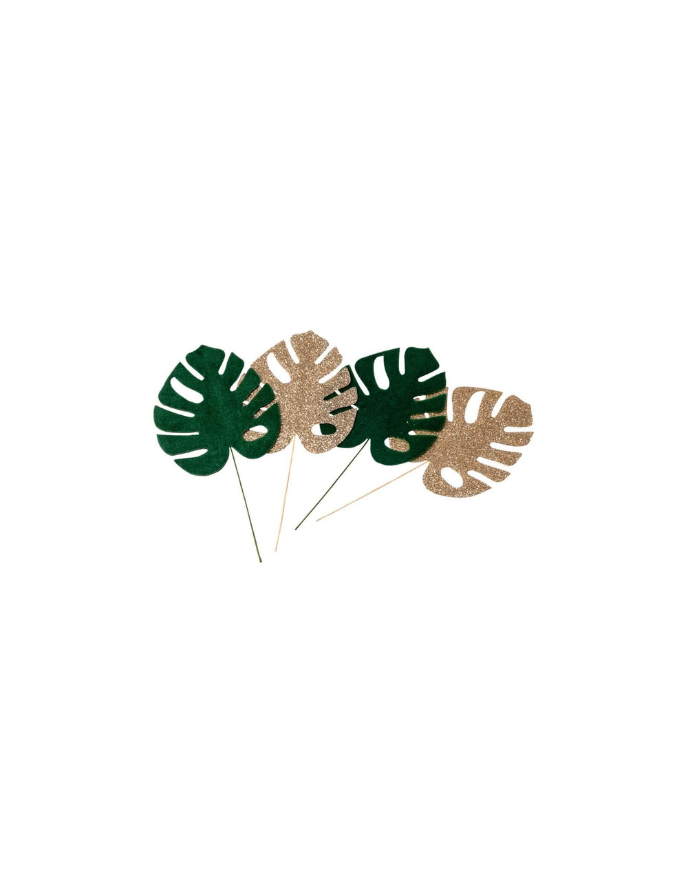 Feuilles tropicales pour décoration vert velours et doré à paillettes