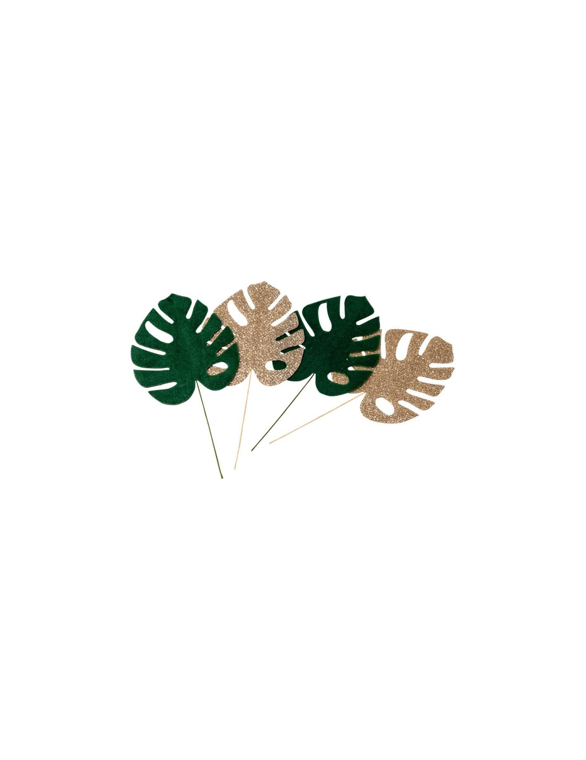 Feuilles tropicales pour décoration vert velours et doré à paillettes