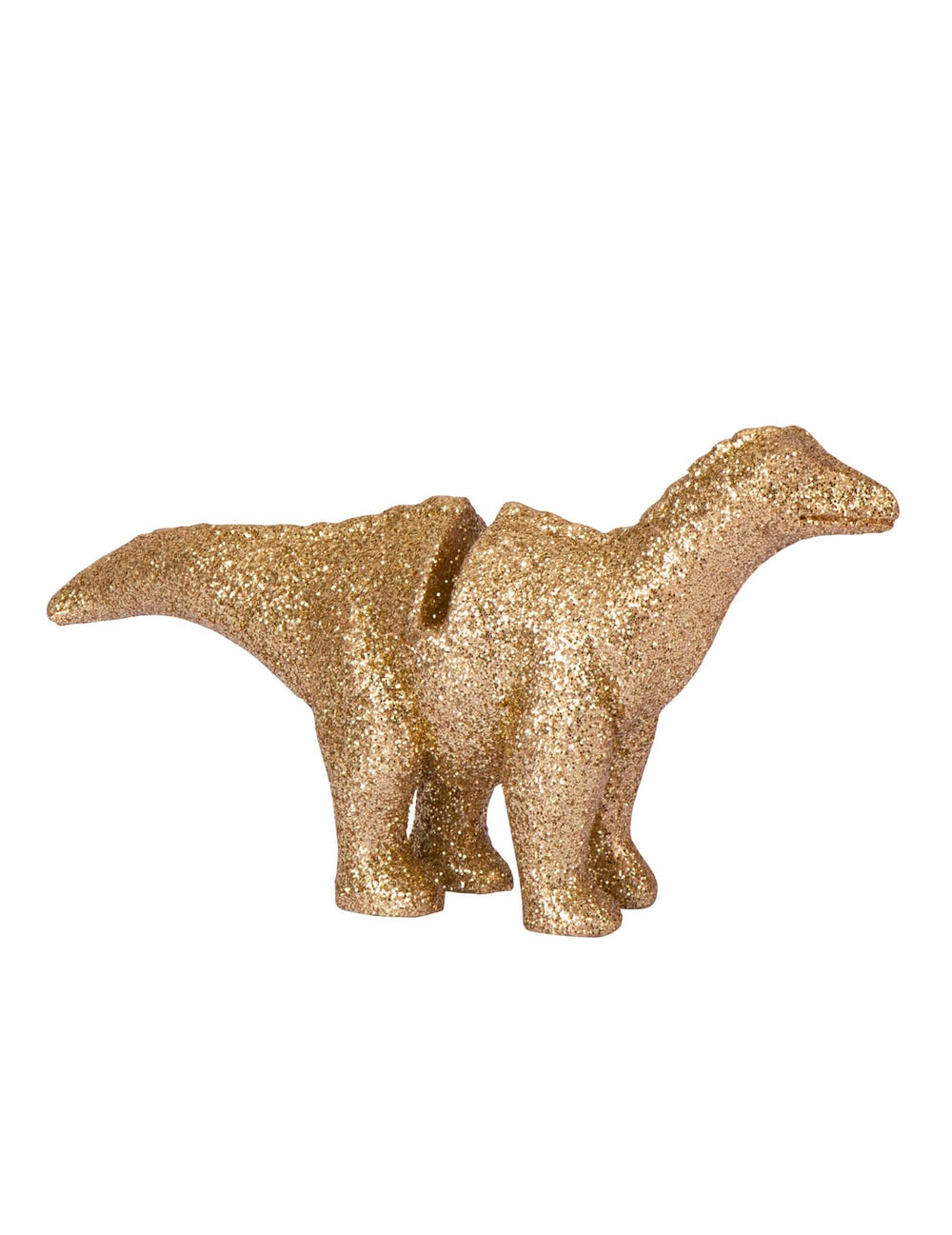 Lähikuva dinosaurus-hartsisen paikkamerkin kultaisista kimalteista