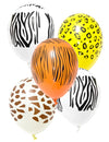 Ballons en latex imprimé safari pour fête animaux de la savane multicolores motifs zèbre léopard tigre et girafe