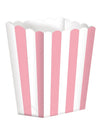 Boîte à popcorn en carton rose et blanc à rayures