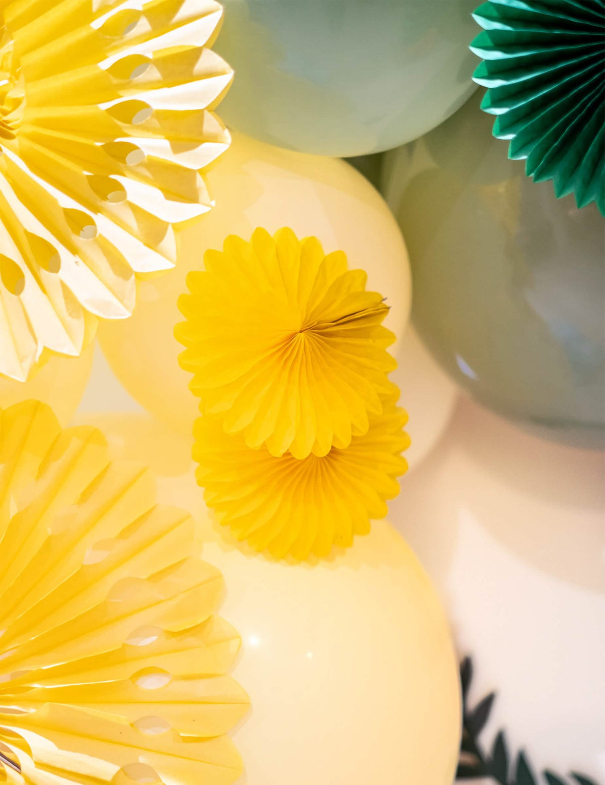 Mise en situation avec des ballons des mini rosaces multicolores