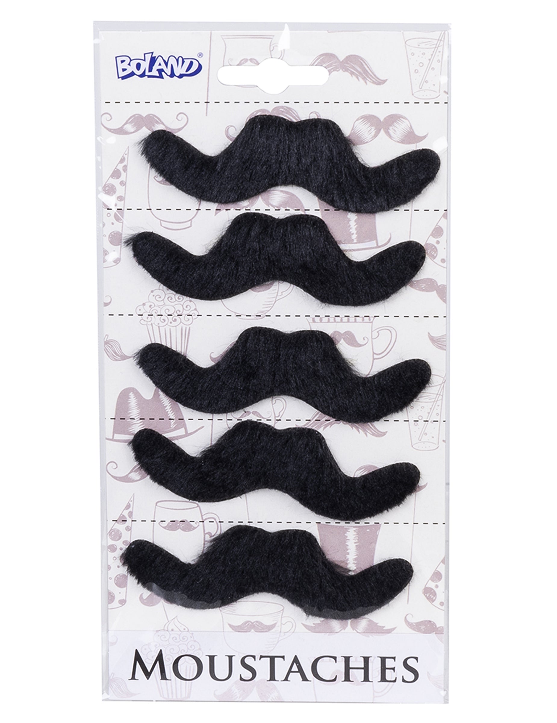 Moustaches adhésives pour adulte noires lot de 5