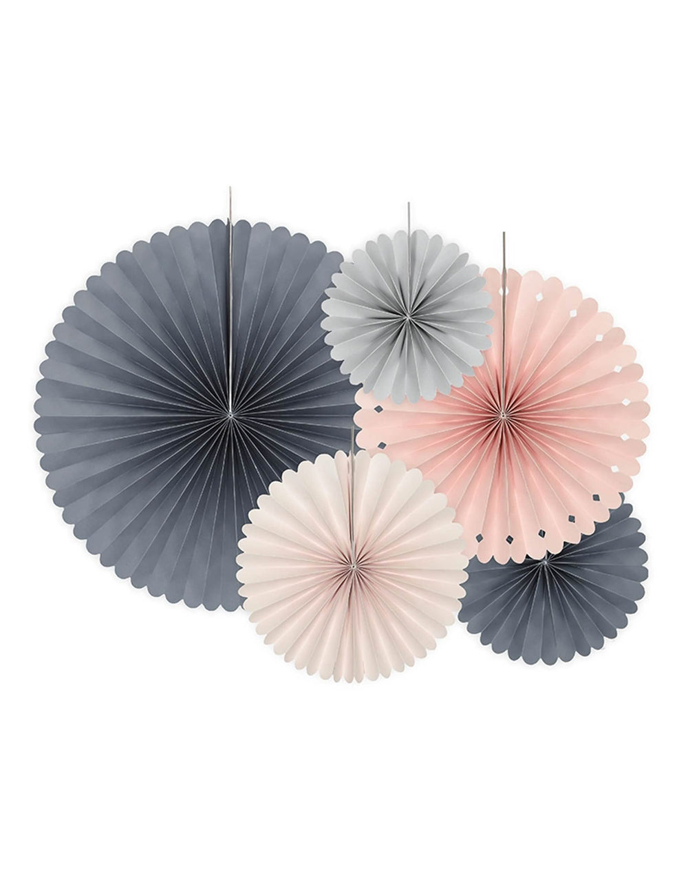 5 rosaces en papier vintage pour décoration gris et rose