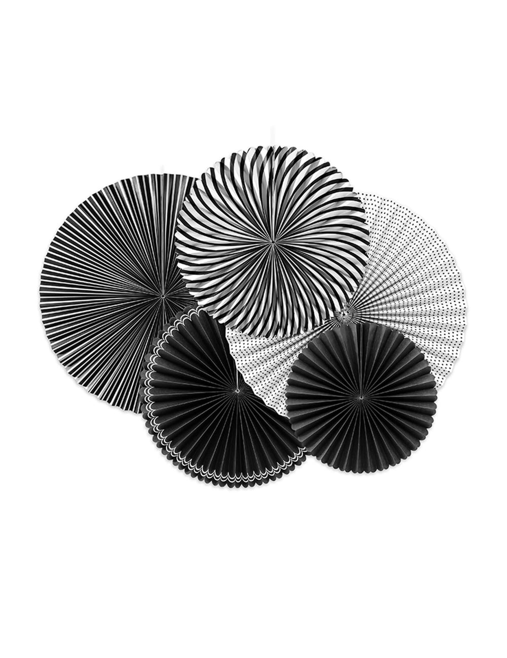 Rosaces en papier pour décoration noires et blanches à motifs variés