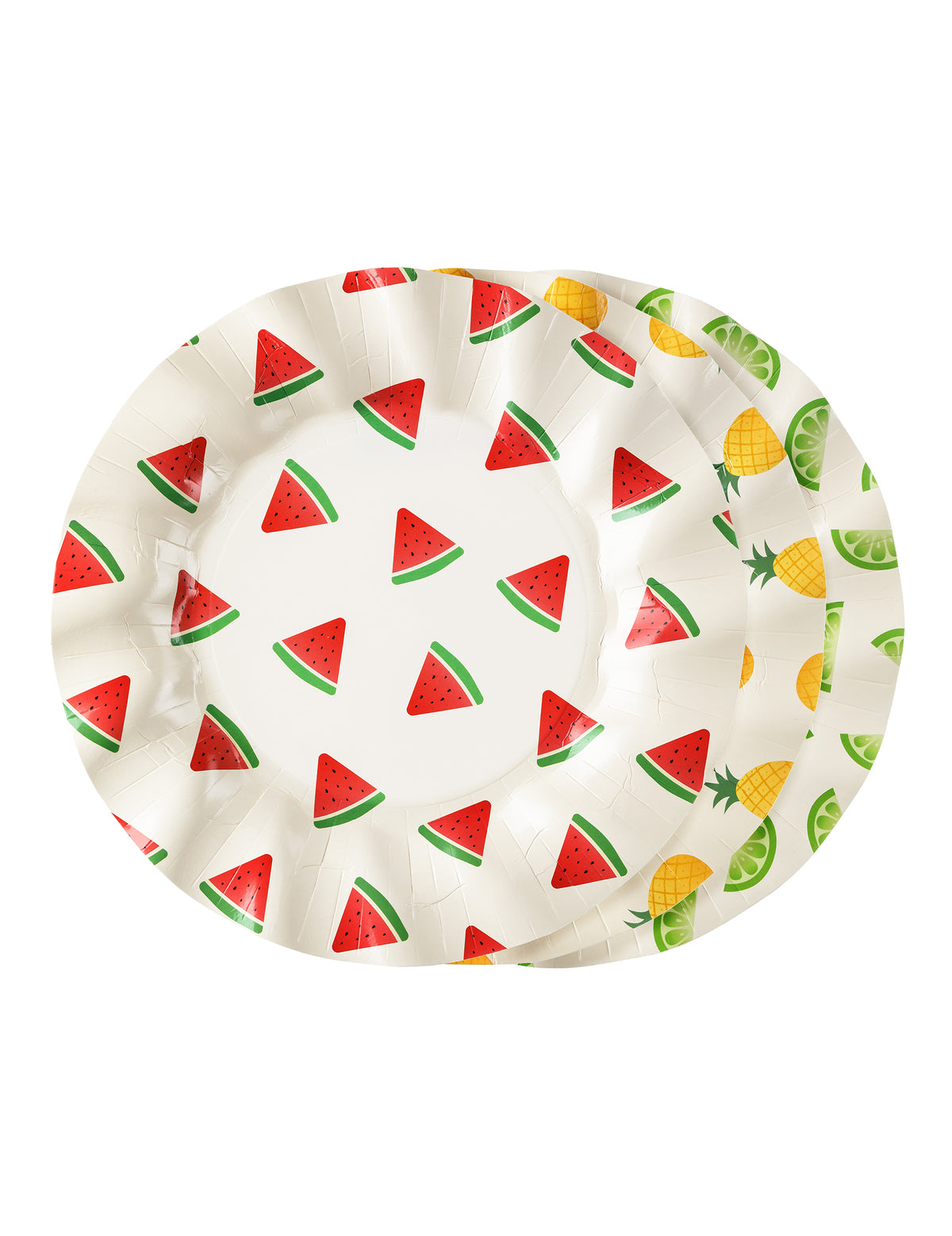 6 Pahvilautasta hedelmät vesimeloni, sitruuna, ananas 20,5 cm