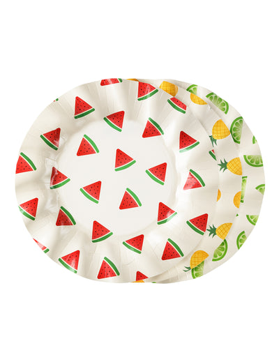 6 Pahvilautasta hedelmät vesimeloni, sitruuna, ananas 20,5 cm