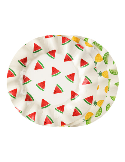 6 Pahvilautasta hedelmät vesimeloni, sitruuna, ananas 20,5 cm