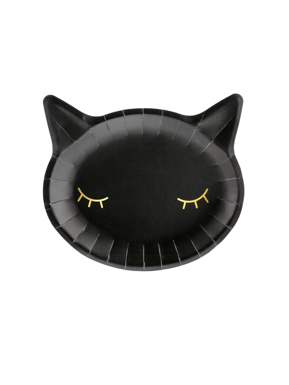 Assiettes en carton tête de chat pour fête noir avec yeux dorés