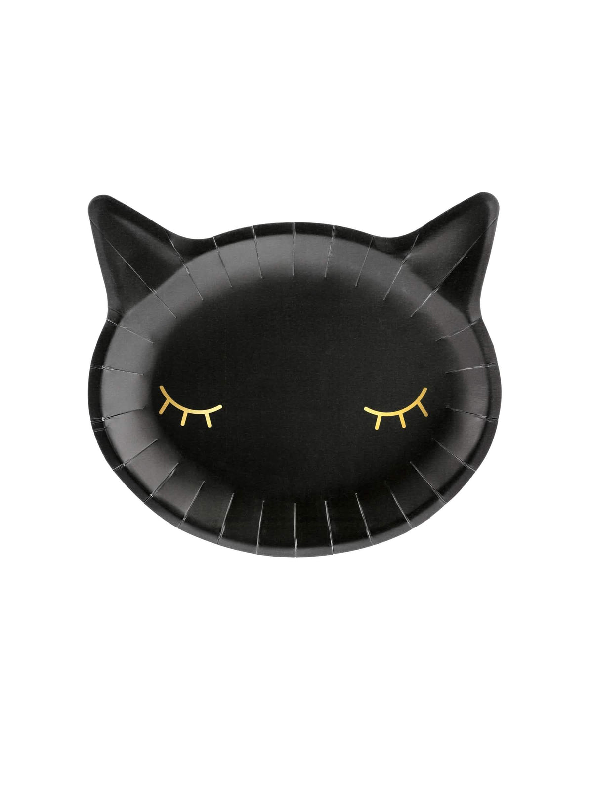 Assiettes en carton tête de chat pour fête noir avec yeux dorés