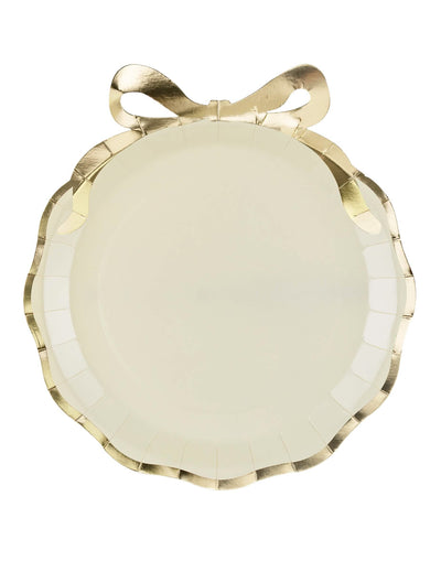 6 lautasta Beige ja kultainen rusetti 24 x 26,8 cm
