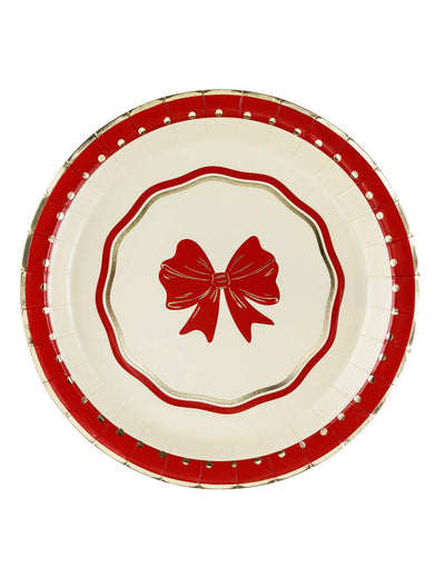 6 lautasta Punainen ja beige rusetti 18 cm