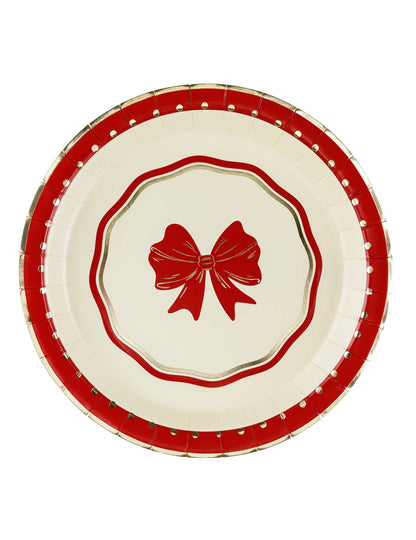6 lautasta Punainen ja beige rusetti 18 cm