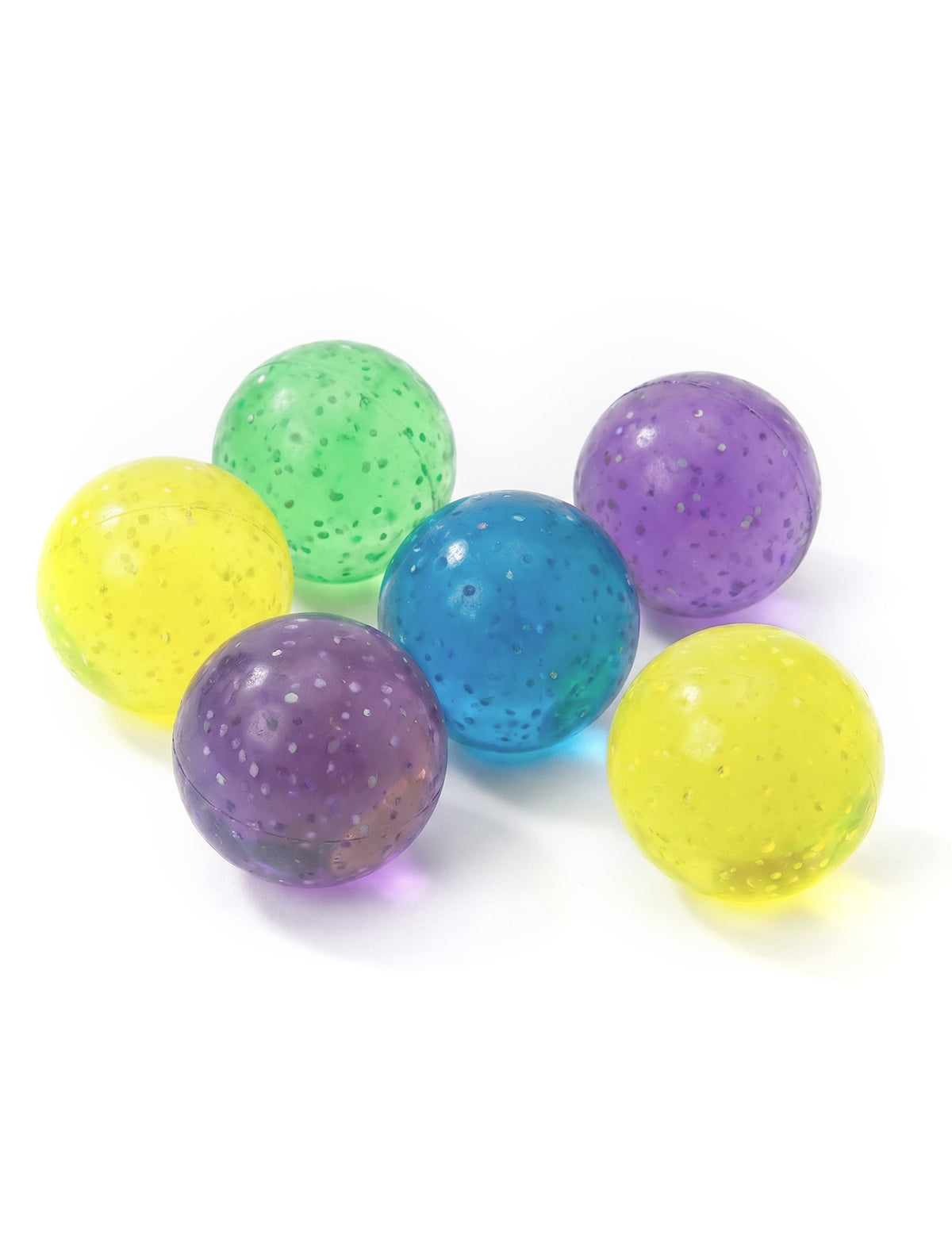 6 moniväristä glitterpomppupalloa 3 cm
