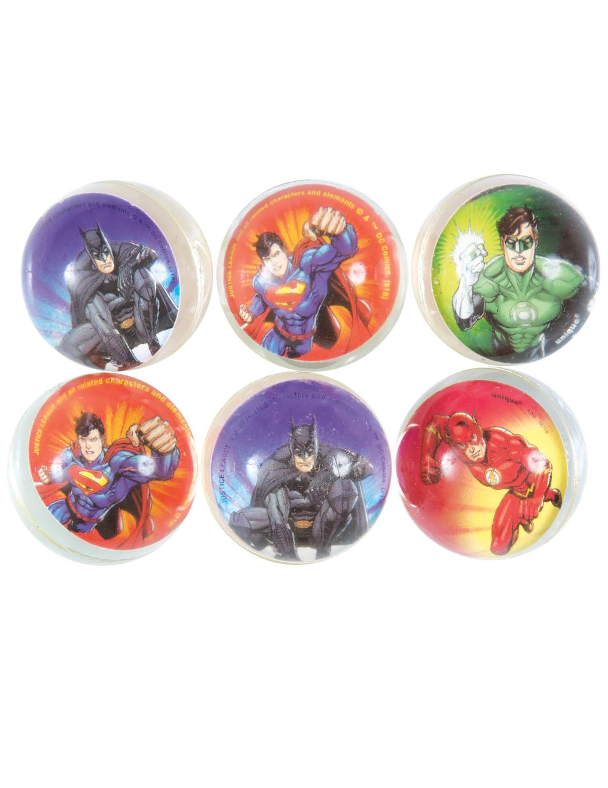 6 pomppivaa palloa Justice League - lapsille, monivärisiä, Batman, Superman, Flash ja Green Lantern