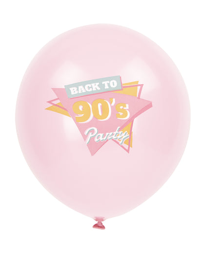 Détail de l'imprimé Back to 90's sur le ballon rose des 6 ballons en latex années 90
