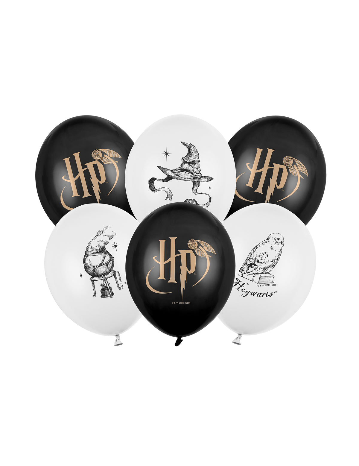 6 Harry Potter™ ilmapalloa mustavalkoinen 30 cm