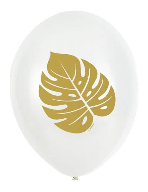 Détail de la feuille dorée des ballons en latex tropical chic