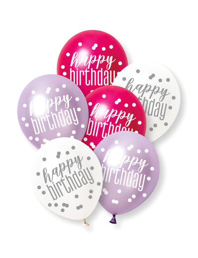 Värikkäät Happy Birthday -ilmapallot, 6 kpl