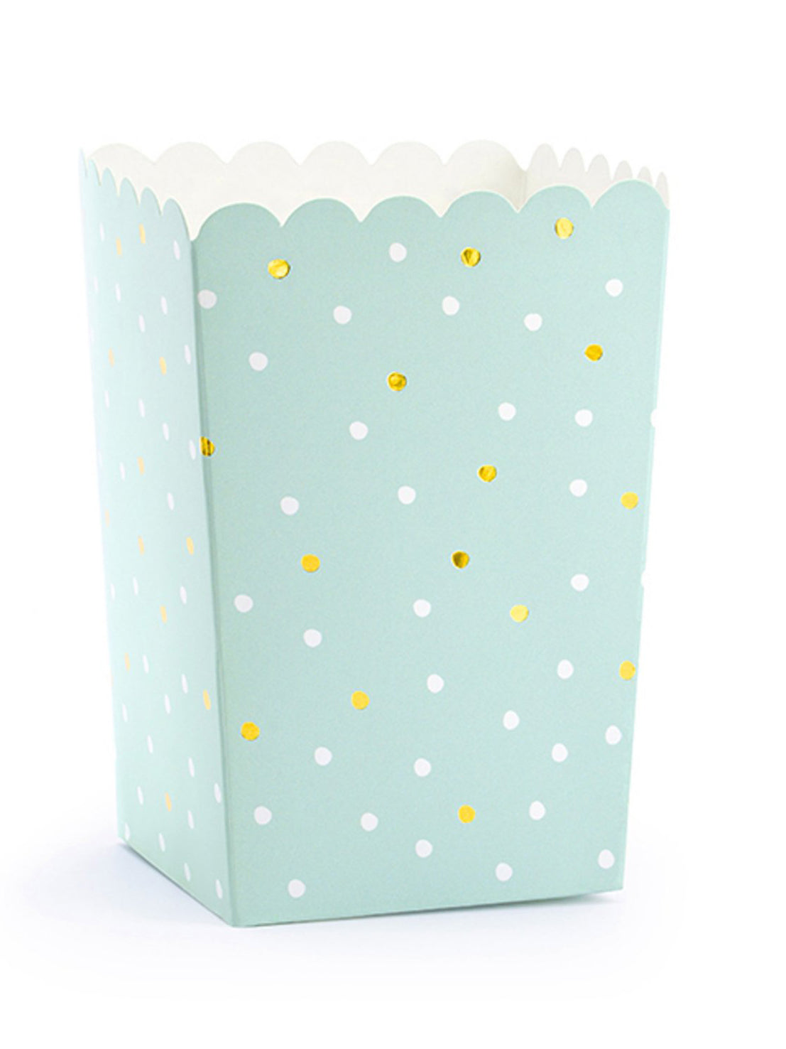 6 boîtes à popcorn en carton menthe à pois blancs et dorés