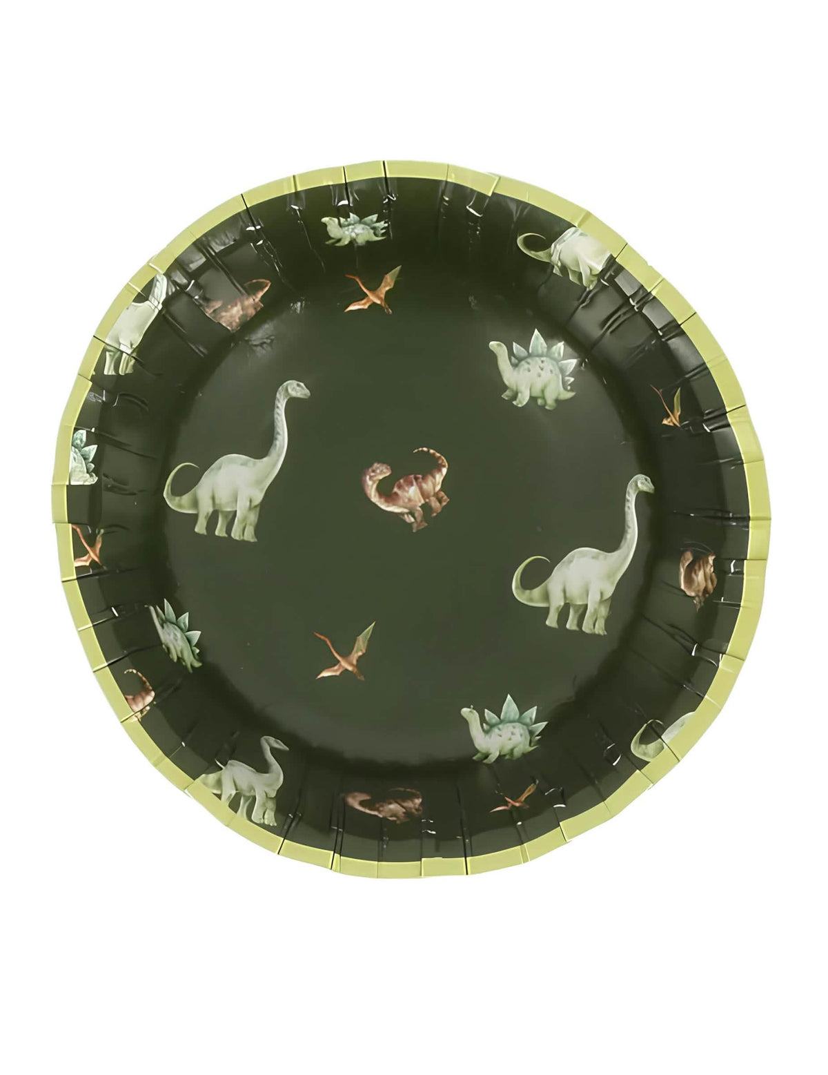Bols dinosaures pour anniversaire vert en carton avec motifs variés