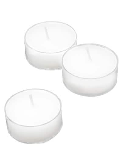 Bougies chauffe-plats blanches avec support transparent