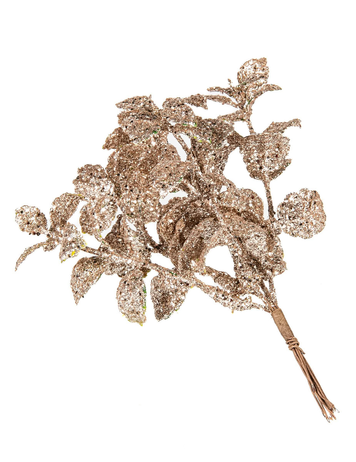 Branches d'eucalyptus pour décoration de fête rose gold givré à paillettes