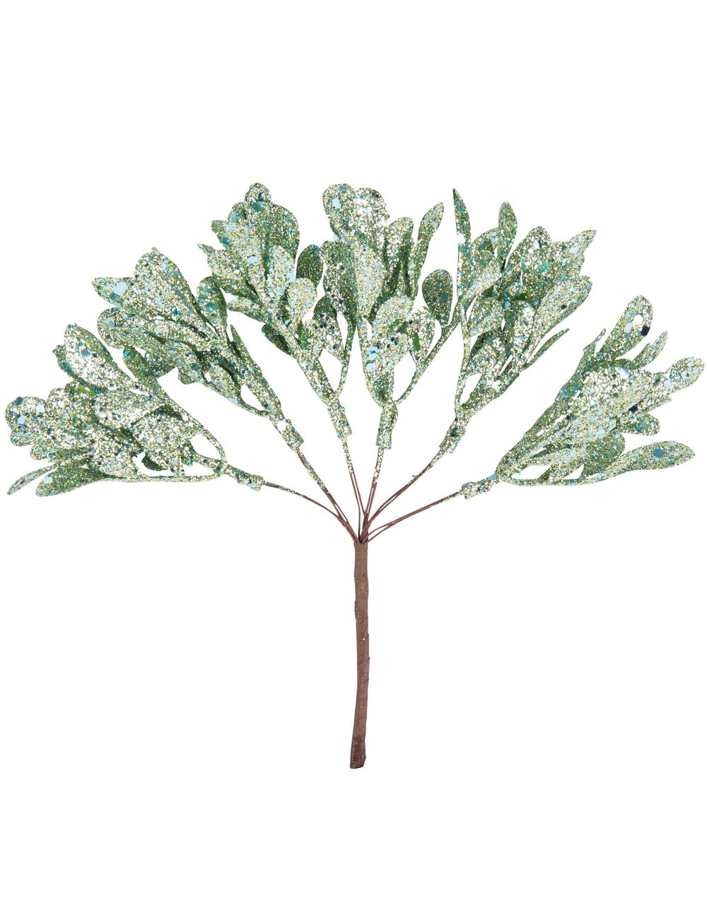 6 branches sur tige de Noël pour décoration à paillettes menthe