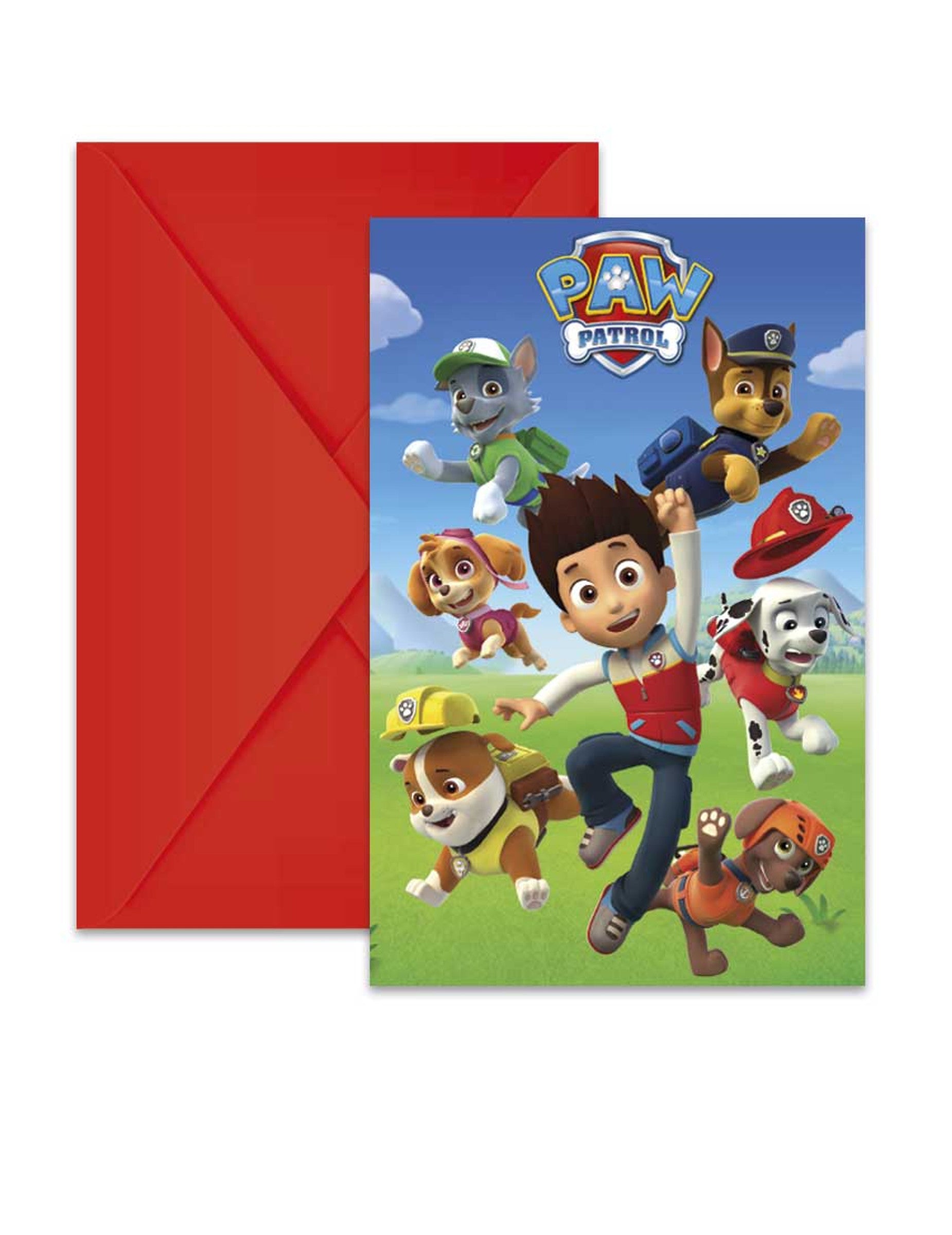 Cartons d'invitation Pat'Patrouille pour enfant avec enveloppes rouges