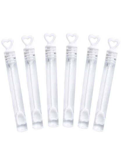 Flacons de bulles à savon mariage pour invités blancs avec bouchon cœur
