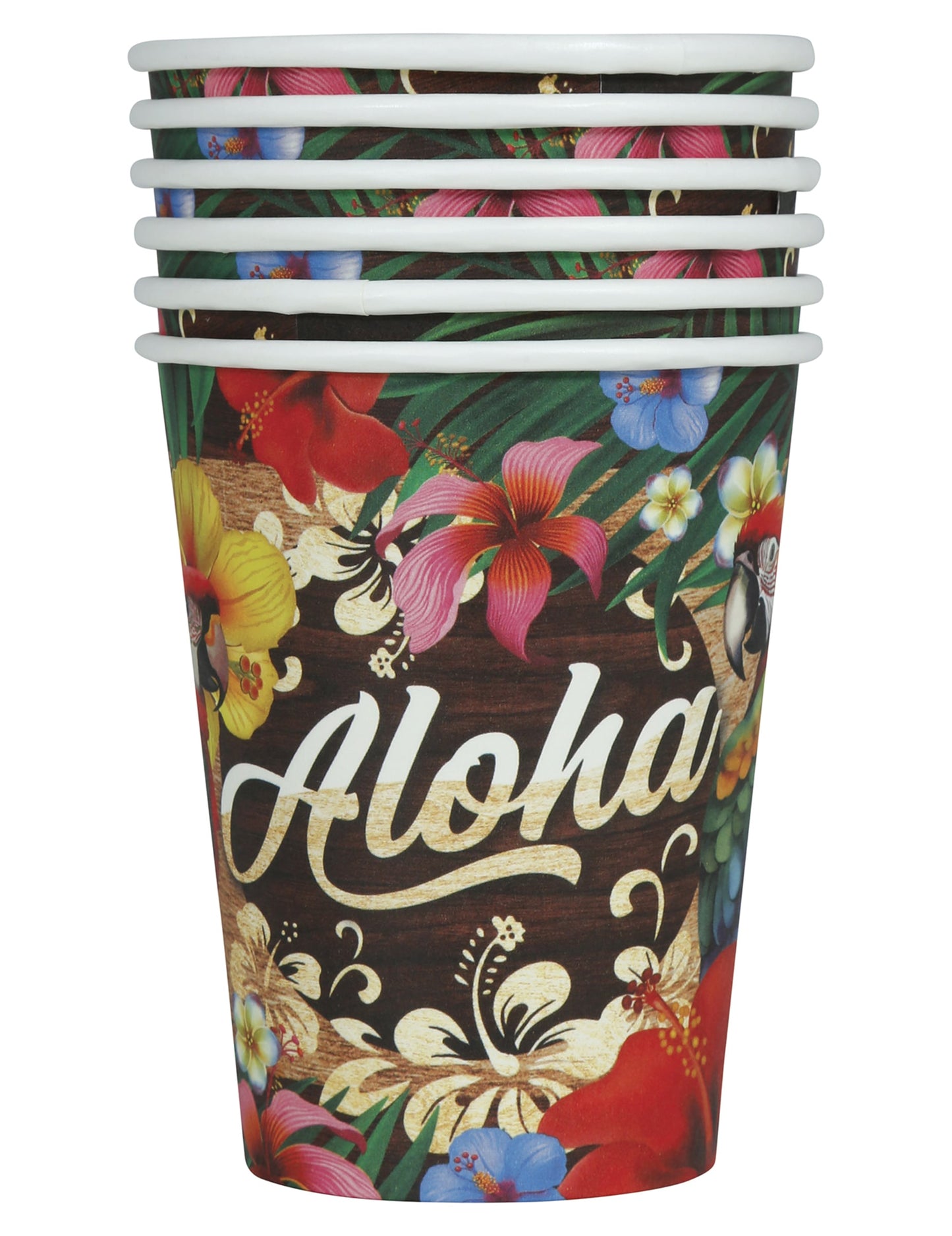 Vue de face de la pile du lot de gobelets Aloha Hawaï