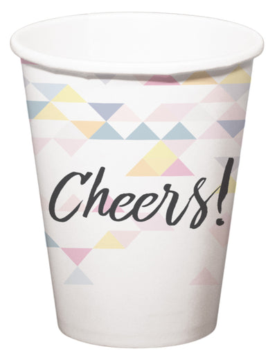 Gobelets en carton Cheers géométrique pour fête blanc pastel