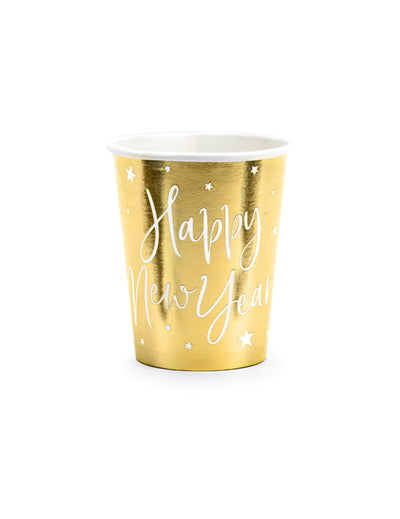 Gobelets en carton Happy New Year pour fête dorés métallisés à étoiles
